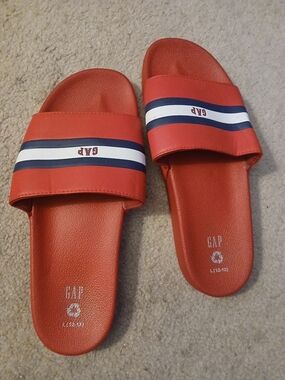 Mens GAP Red Slide Sandals with Navy & White Stripe Large 11/12
